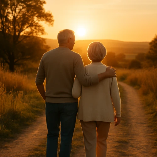 Couple walking at sunset representing life insurance