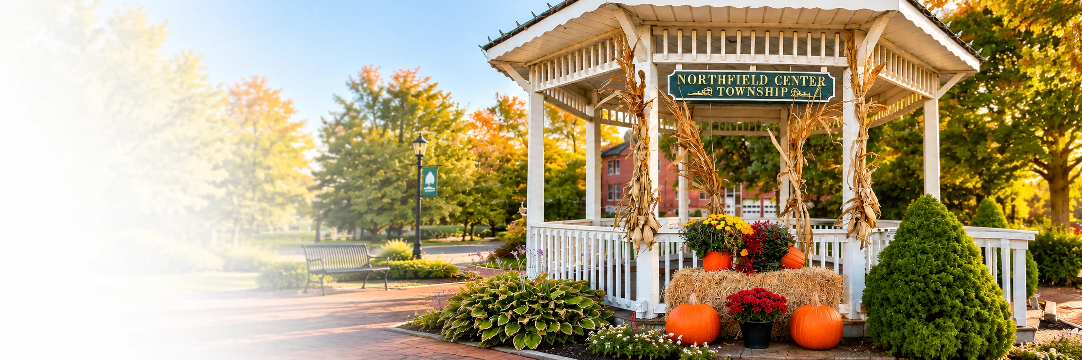 Gazebo and landscaped grounds in Northfield Center Township, Ohio