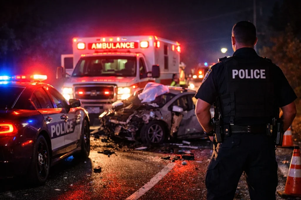 Emergency vehicles at a serious accident scene showing where larger liability claims may arise