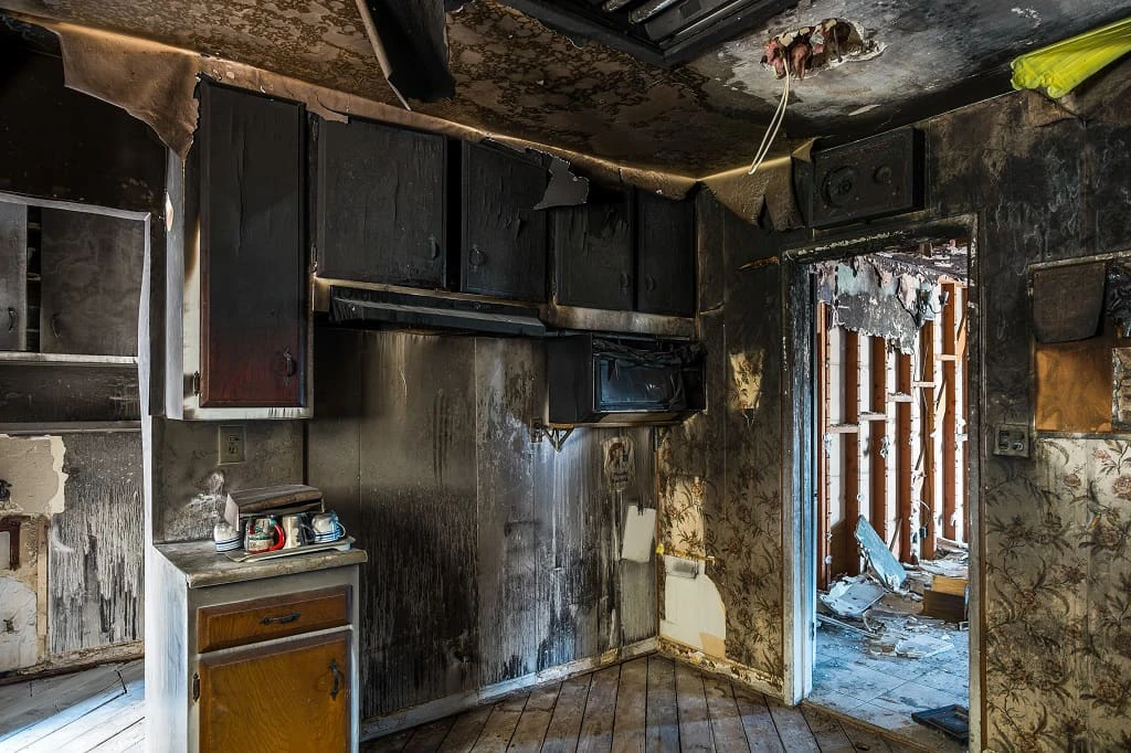 Fire-damaged kitchen showing why pre-loss documentation matters