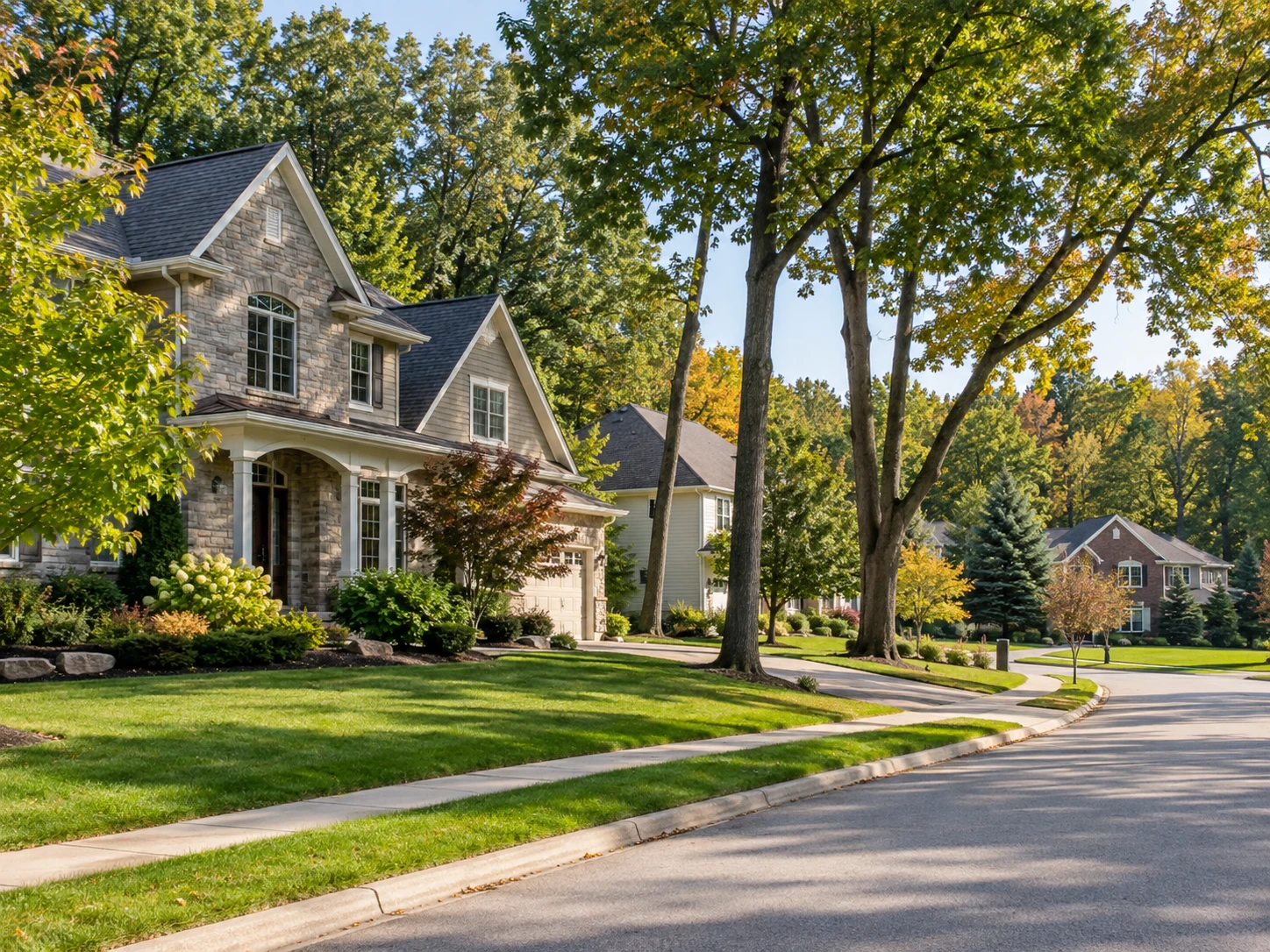 Tree-lined residential neighborhood with established homes in Hudson, Ohio
